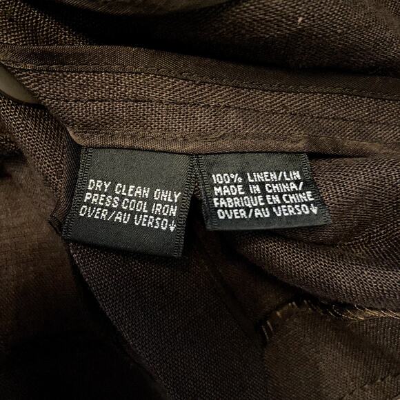 Vintage Ellen Tracy 100% Linen Button Up 80s Short Sleeve Blouse Collar Brown 8 - Picture 4 of 6